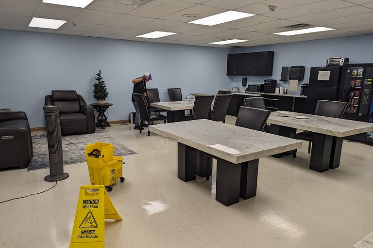 Clean commercial office workspace