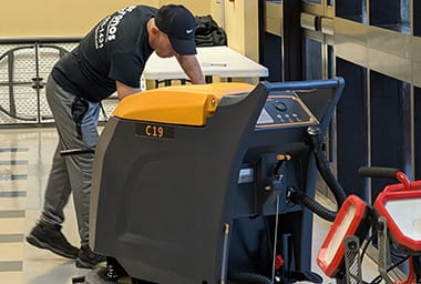 Commercial cleaning equipment used in a high-traffic area